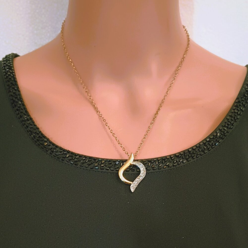 Infinity Swirl Pendant Necklace 18" Gold Tone Channel Set Rhinestone Jewelry